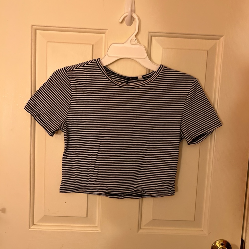 Asics Black and White Striped Crop Top